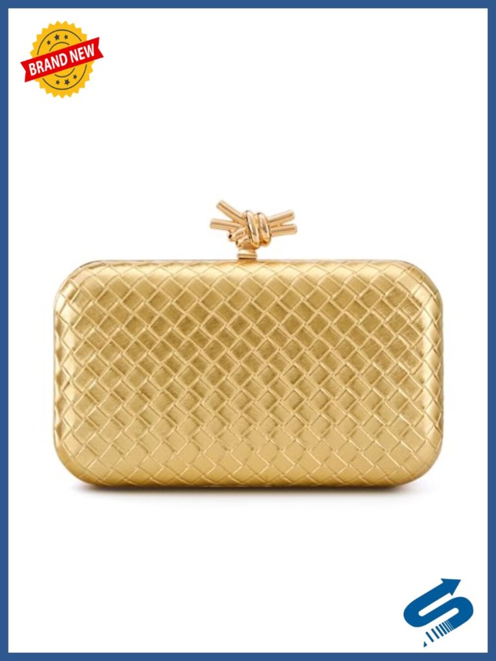 Woven Clutch Evening Bag Formal PU Leather Wedding Purse with Chain Strap